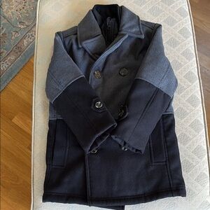 London Fog Black and Gray Pea Coat Double-Breasted Wool